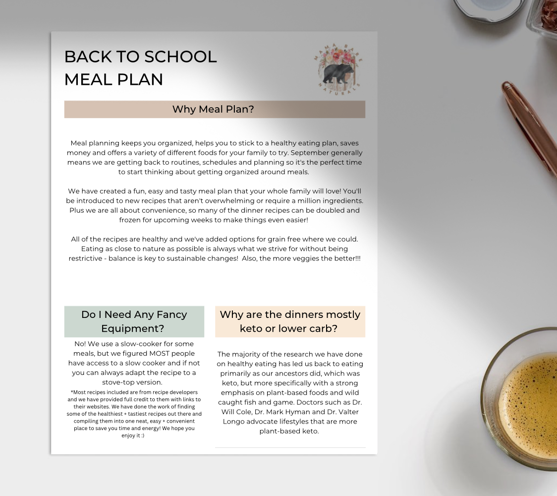 Back To School (Fall) Dinner Meal Plan