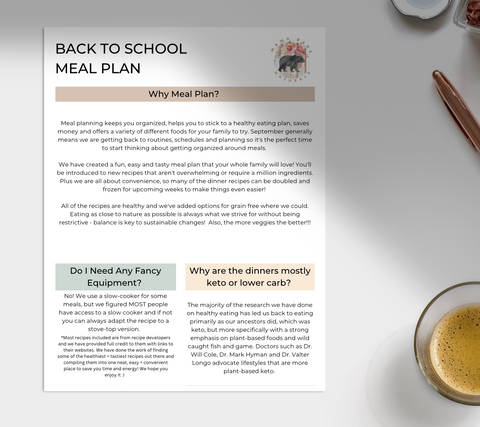 Back To School (Fall) Dinner Meal Plan